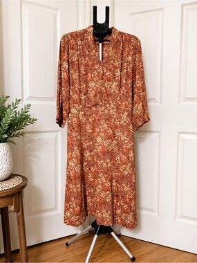 April Cornell Rust Floral Long Sleeve Dress